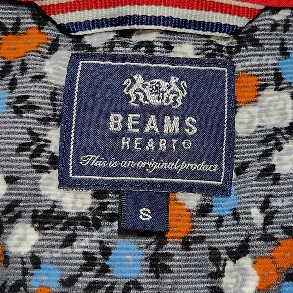 Beams Heart Corduroy Button Down Shirt Gray Blue Orange Floral Women's Small - Picture 7 of 10